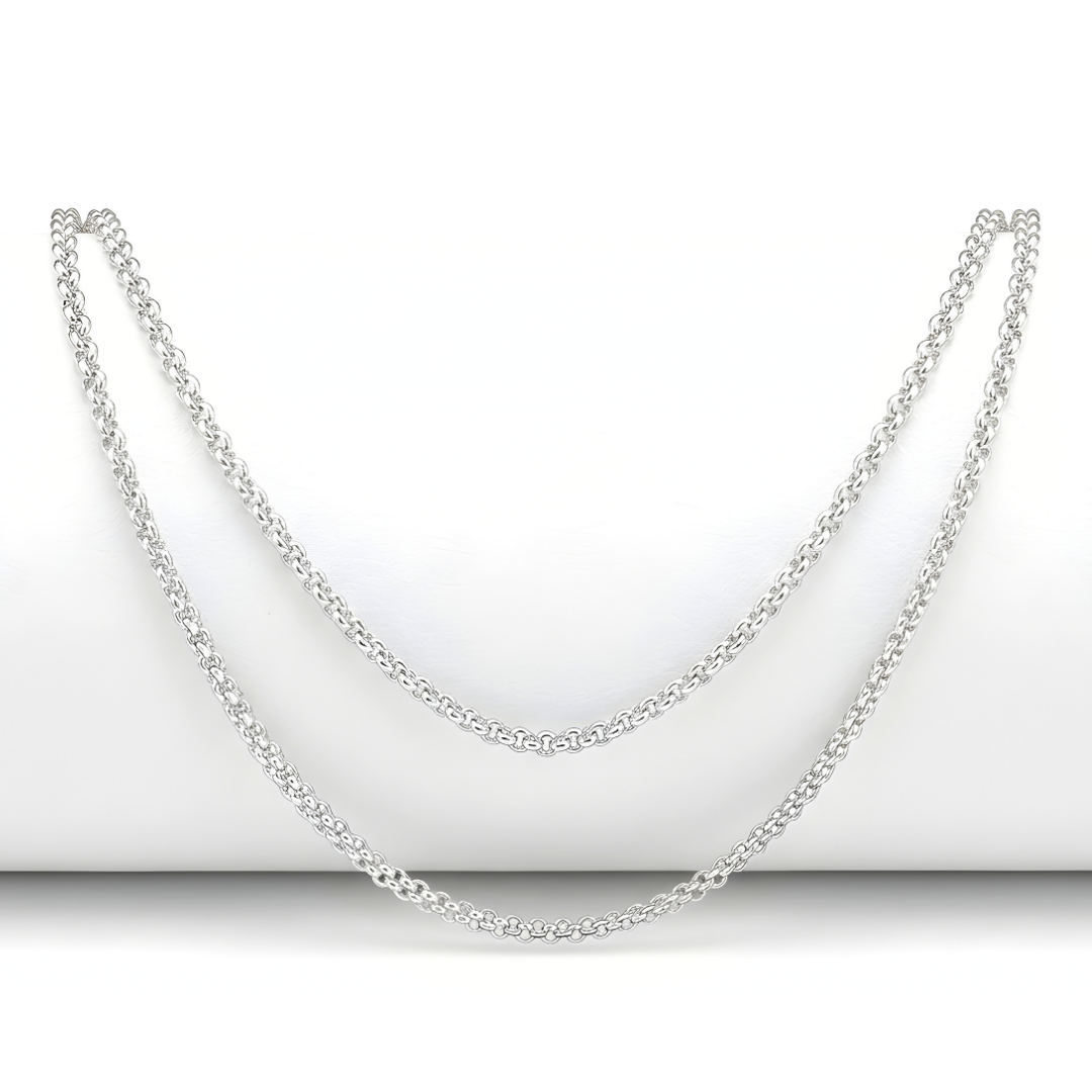 Silver Rhodium Plated Interlinked Chain Necklace (50cm x 6mm) – Textured Interlocking Link Silver Collar Chain for Men & Women